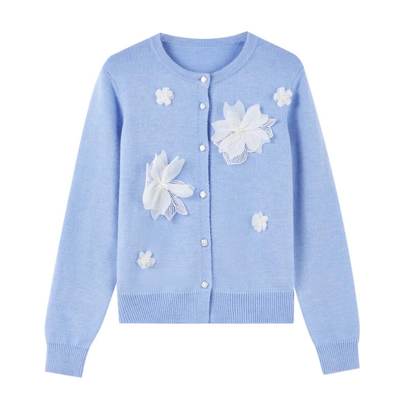 Qiushui Yiren Women's 3D Floral Knit Cardigan
