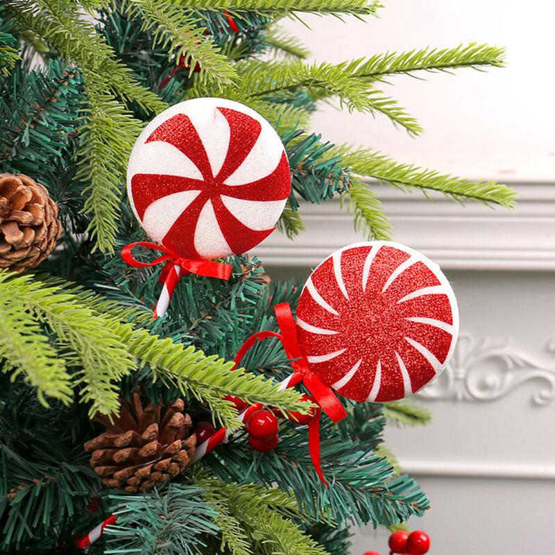 10Pcs Wholesale New colorful Christmas lollipop decoration holiday big lollipop candy Christmas tree decoration