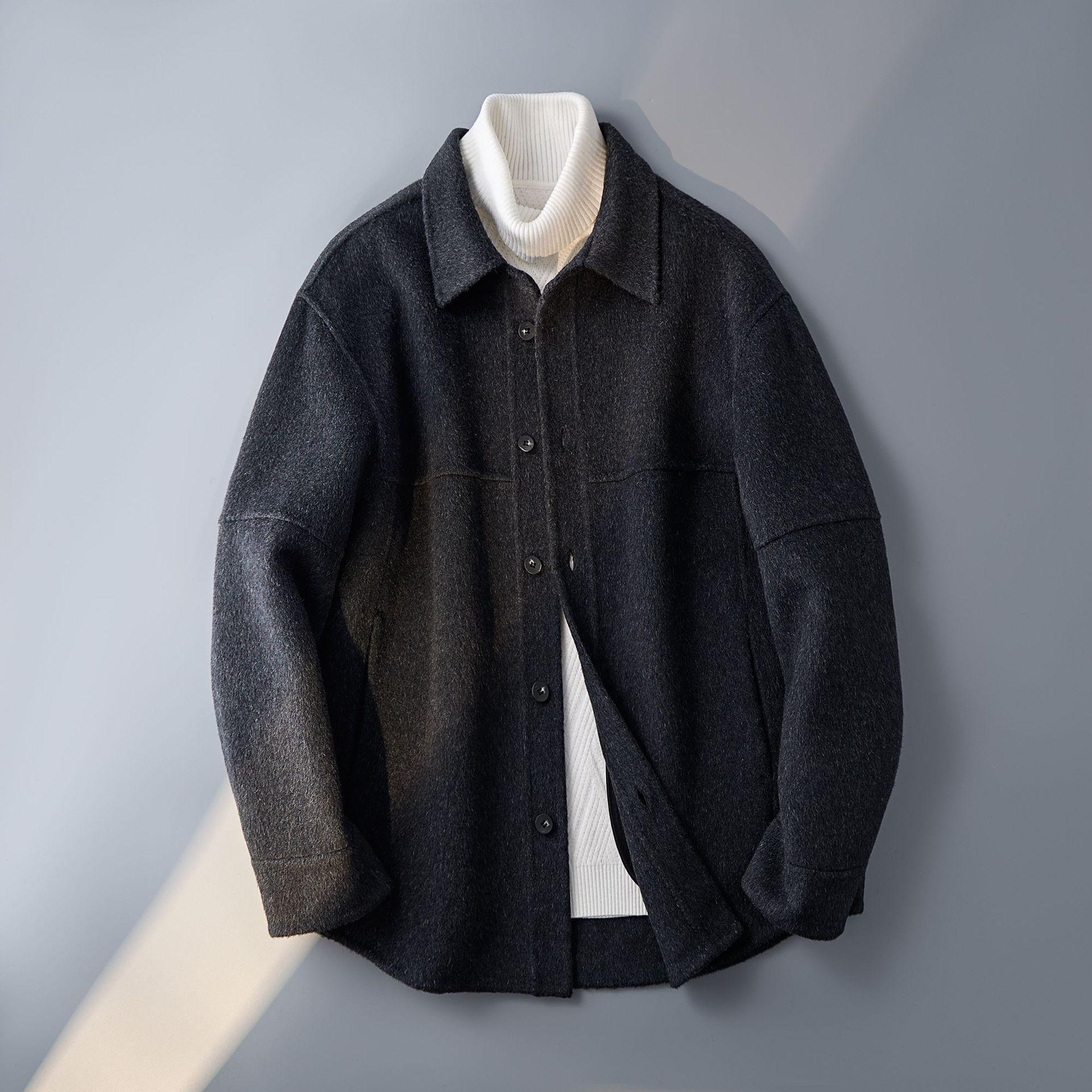 Men s Double-Sided Wool Windbreaker Jacket: Short, Thickened, Casual Autumn/Winter Coat 2025 L темно-серого