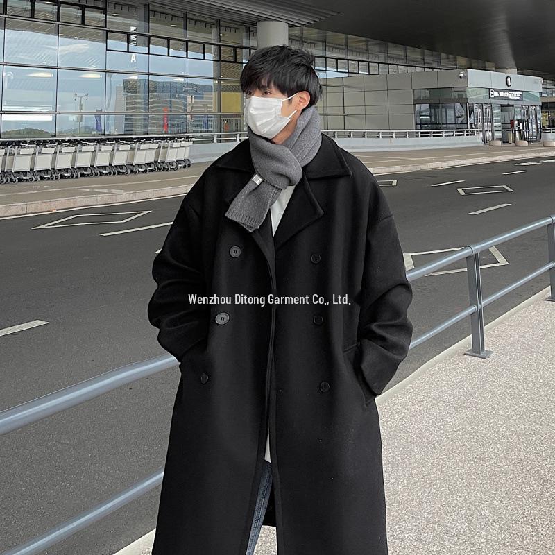 Men's British Style Wool Trench Coat - 2024 Autumn/Winter Trend, High-End Mid-Length Thick Jacket