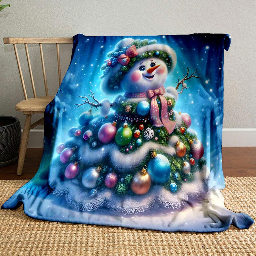 "Festive Snowman Christmas Tree Blanket" print blanket soft and cozy perfect for the living room bed sofa or a nap,gift