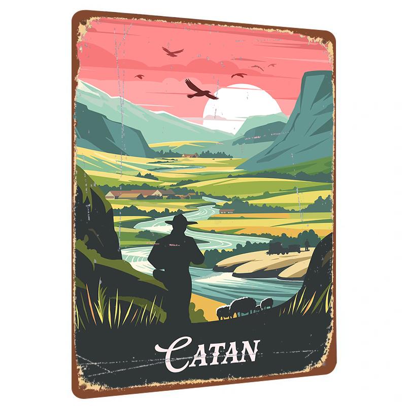 

Catan Themed Metal Wall Art Vintage Landscape Painting Home Decor for Living Room Office 20x30cm（7.8x11.8inch）