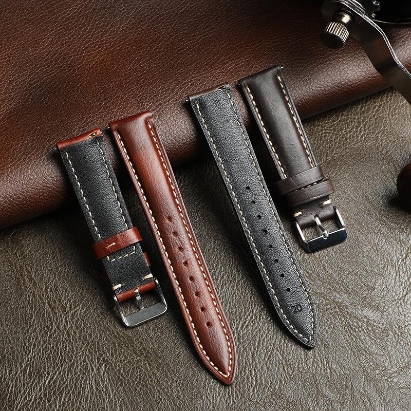 Oil Wax Leather Pointed Tail Strap First Layer Cowhide Retro Real Cowhide Switch Quick Release Smart Strap Universal