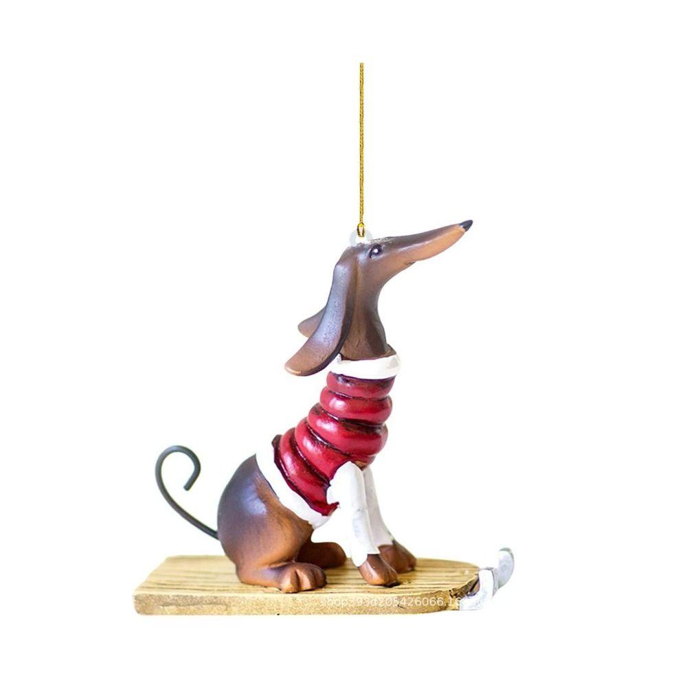 Flat Christmas Dachshund Dog Ornament Acrylic Christmas Tree Hanging Ornaments Car Pendant   Home AVE