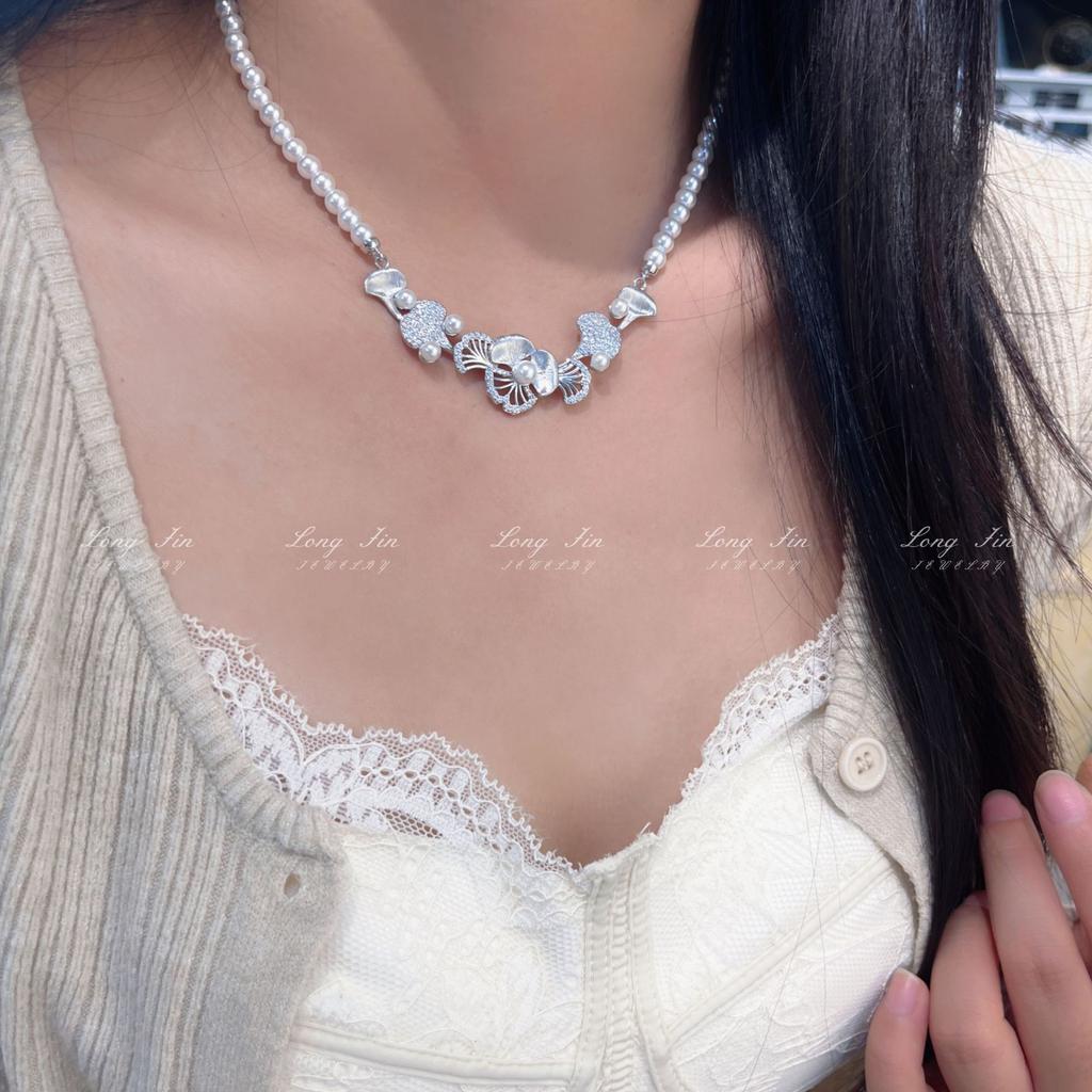 Coole Samt Ginkgo Biloba Halskette Zirkon Mikro-Eingelegt Perlenarmband Premium Leichter Luxus Set