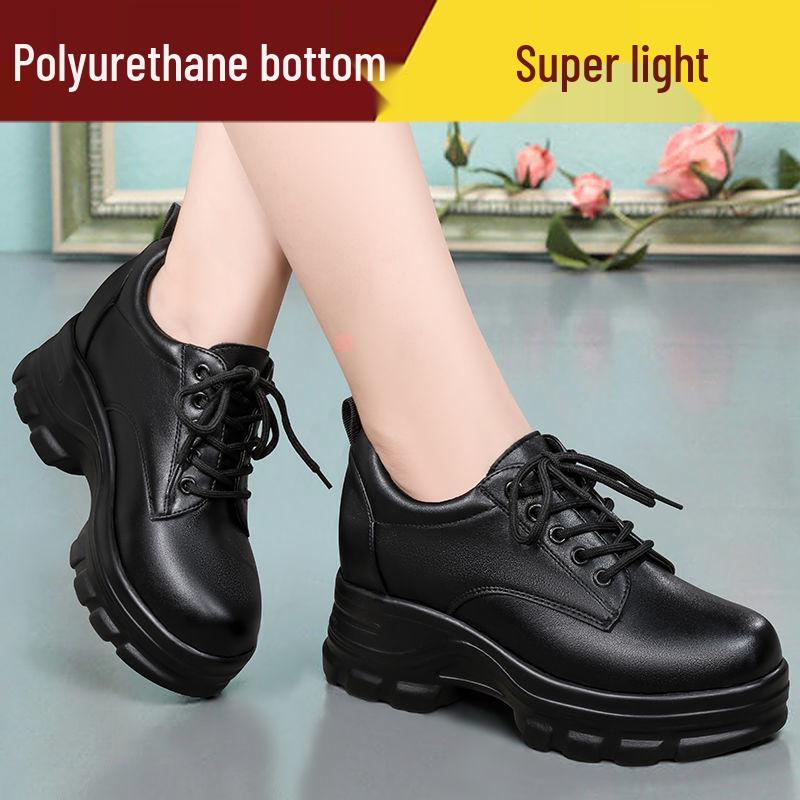 

Women s British Style Height-Boosting Leather Flats - Spring/Autumn Casual Soft Sole Shoes Size 35