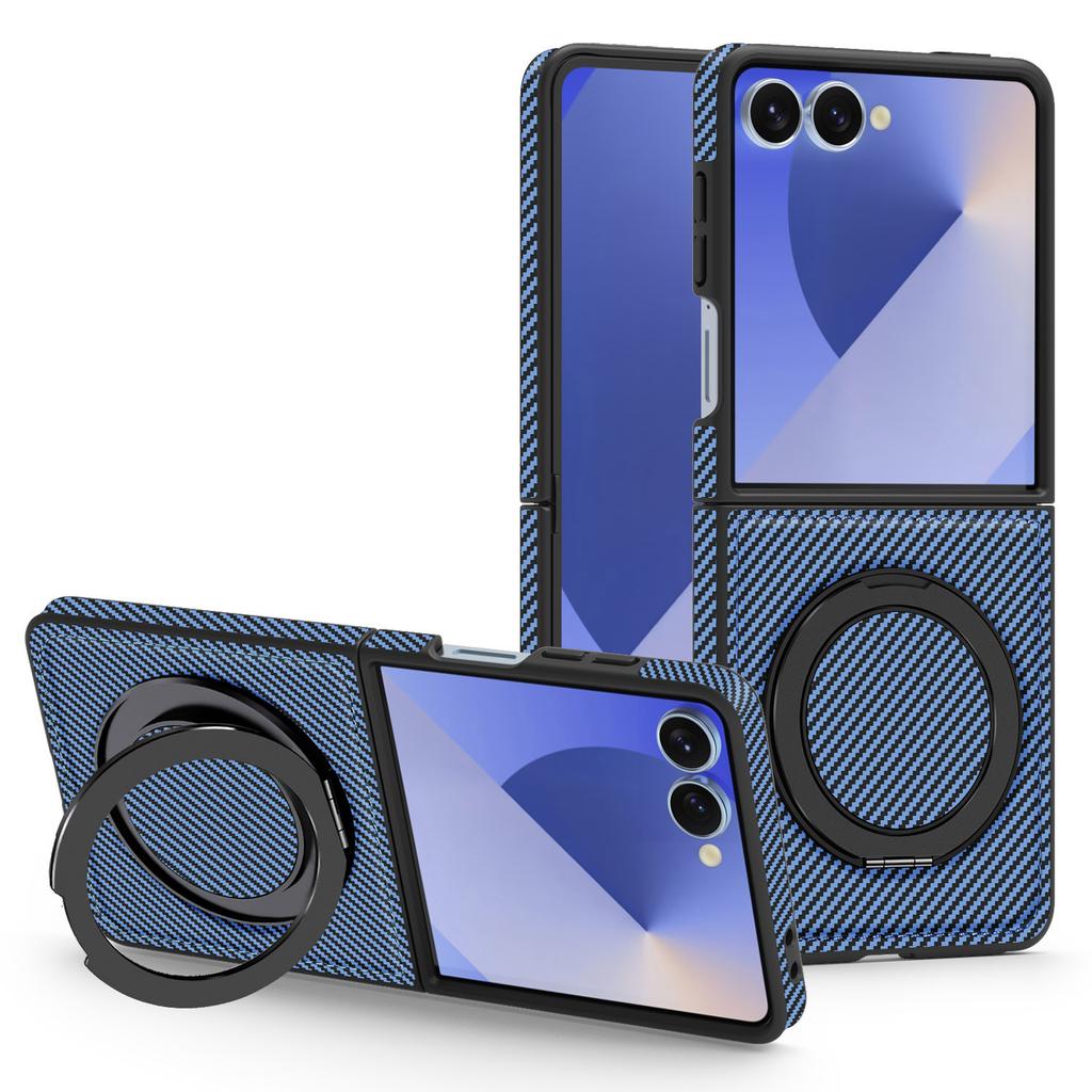 For Samsung Galaxy Z Flip7 5G Magnetic Case Carbon Fiber Texture PU + TPU Kickstand Phone Cover