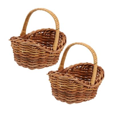 Outanaya 2-Piece Mini Basket, Woven Basket, Miniature Woven Basket, Small Woven Basket with Handle, Miniature Model, Small Flower Basket, Rattan