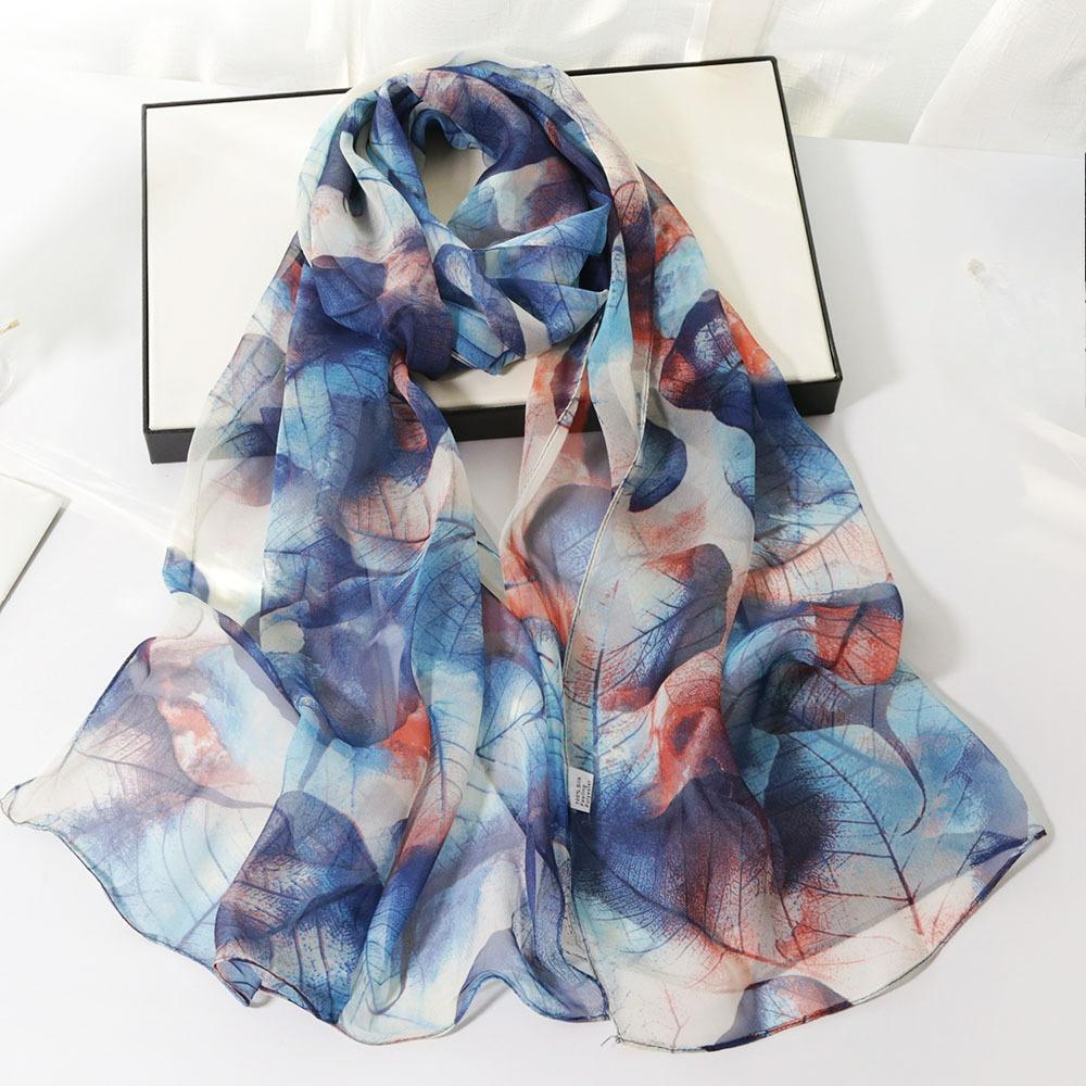 Fashion Thin and Long Printed Silk Scarf Sunscreen Scarf Simulation Silk Decoration Sunscreen Silk Scarf Women Spring and Summer