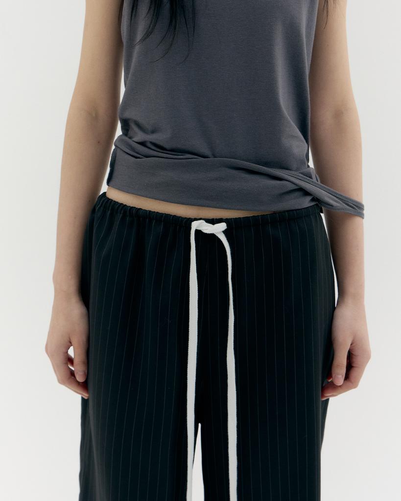 Kasel Relaxed Wide Stripe Pants, Black