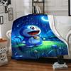 1PC Doraemon, Night Scene Blanket Lightweight Flannel Throw Blanket for Sofa, Bed, Travel, Camping, Livingroom, Office, Couch