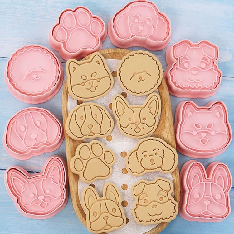 8Pcs Dogs Head Cookie Cutters Cartoon Pressable Biscuits Mold Party Supplies