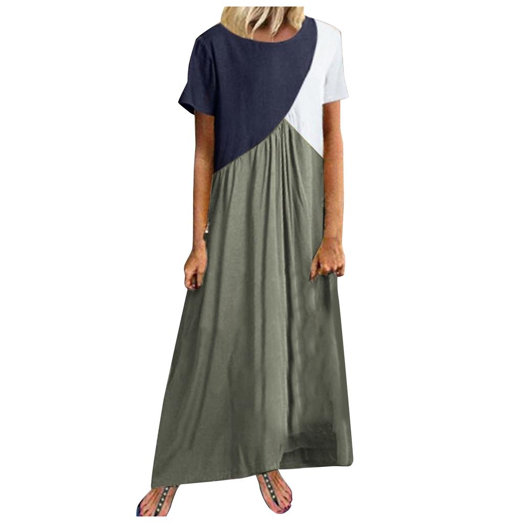 Women's Summer Fashion Contrast Color Stitching Skirt Large Size Dress