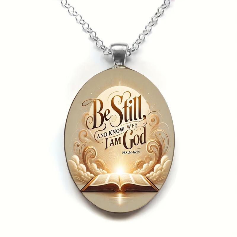 A Christian women's Bible verse religious pendant necklace, time gem glass pendant stainless steel necklace for men and women