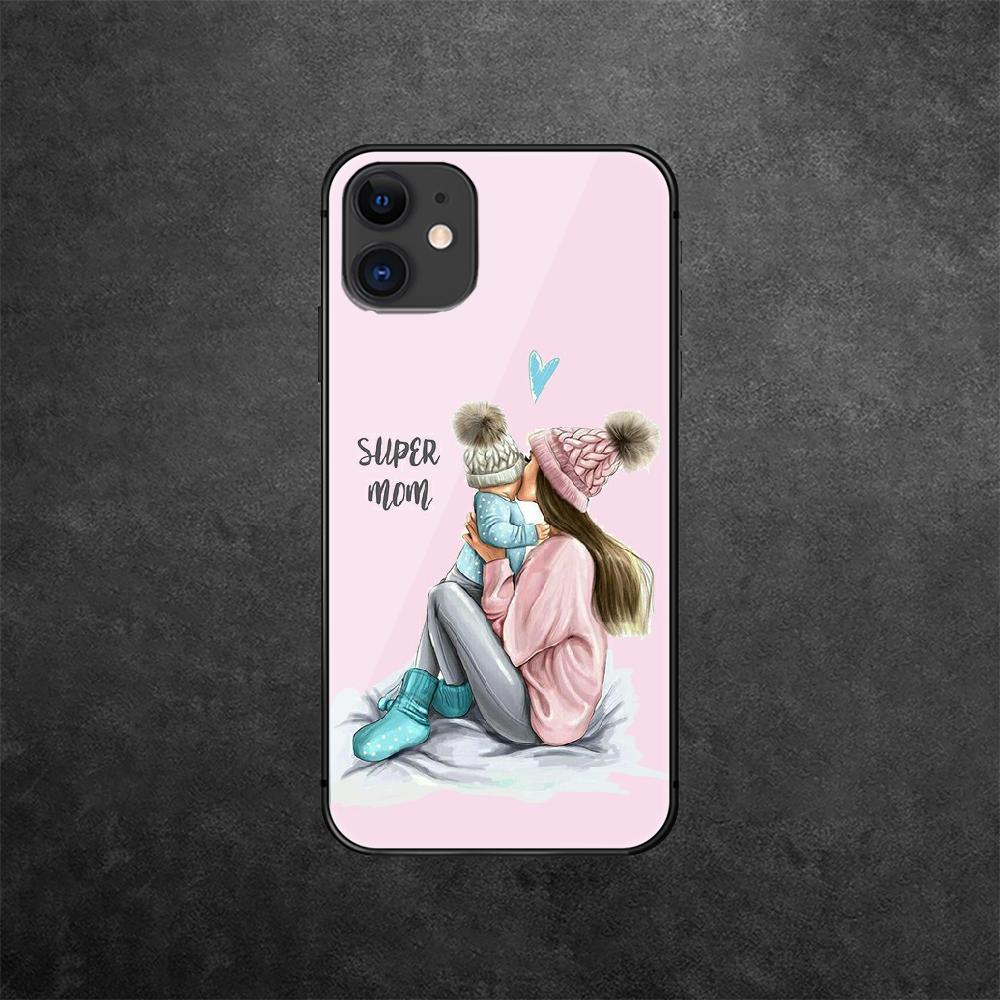 Mother Baby Mom Telefonfodral i härdat glas för iPhone Samsung Galaxy OnePlus Oppo Xiaomi Redmi Note SA 7 8 9 10 11 12 13 14 20 21 22 53 Pro Max Ultra