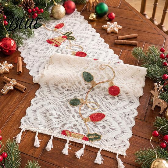 Seasonal Table Runner Christmas Lace with Tassels Embroidered Festive Dining Rustic Cover Decorative Cover for Holiday Parties Durable Runners