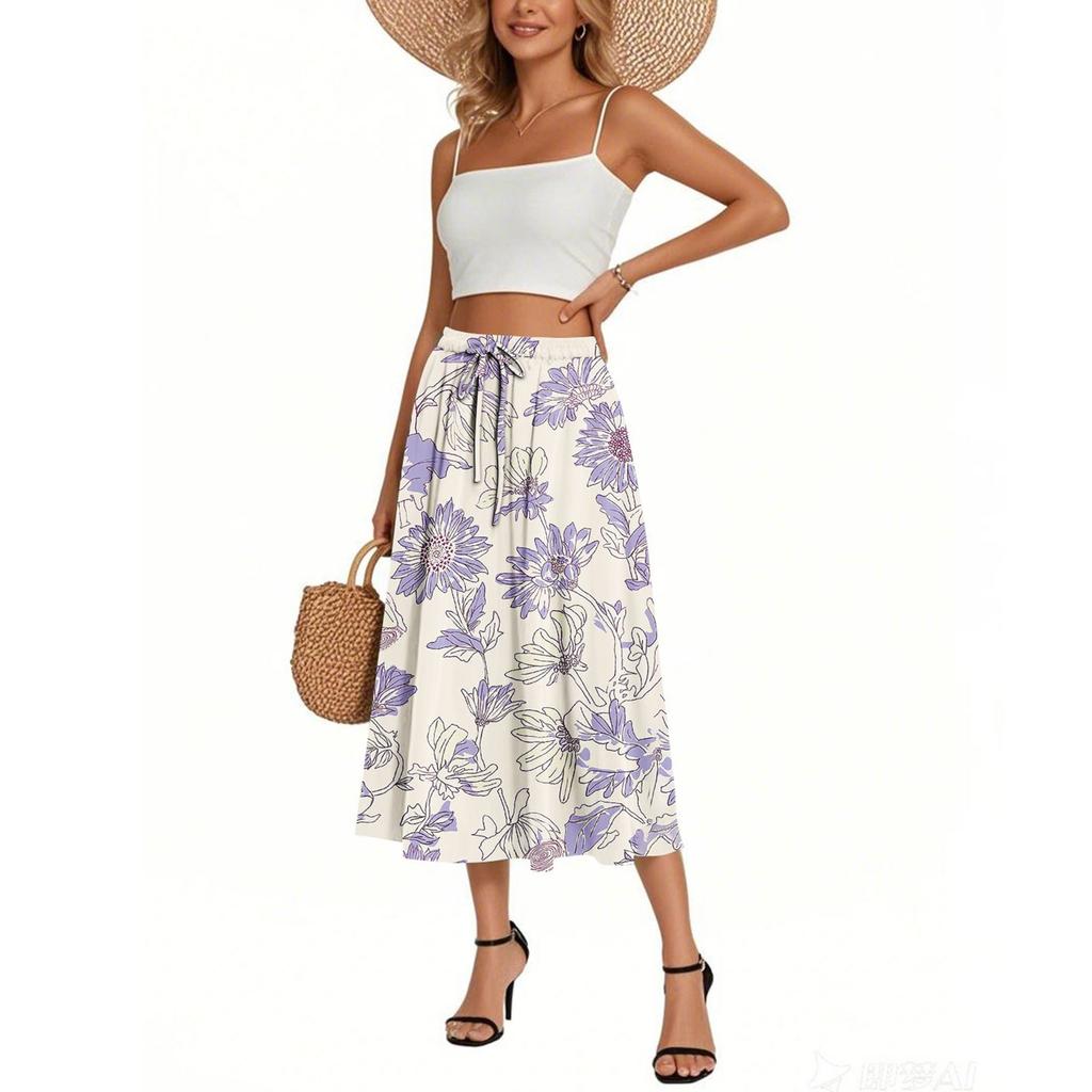 Women's Skirt Bohemian Flower Skirt Solid Color Casual Temperament With Pockets Skirt