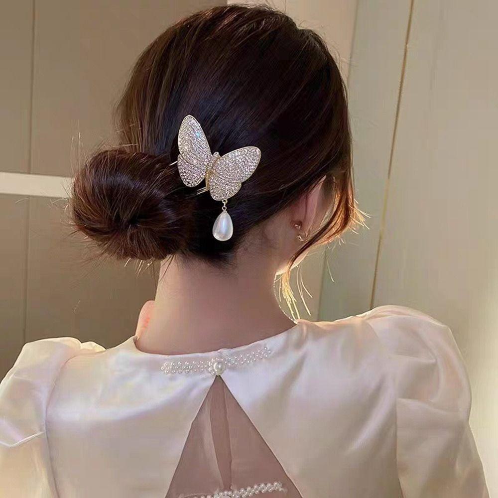 Metal Pearl Hairpin U-shaped U-shaped Hairpin New Pearl Pendant HairClip Women Girl