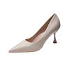 Single shoes cat heel pointed high heels soft leather spring and autumn new versatile girl black stiletto