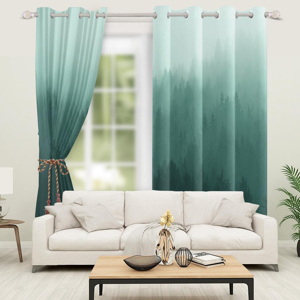 Misty Forest Landscape Curtains Gradient Nature Printed Living Room Bedroom Window Drapes Top Curtain Blackout For Made Of Polyester With Grommet
