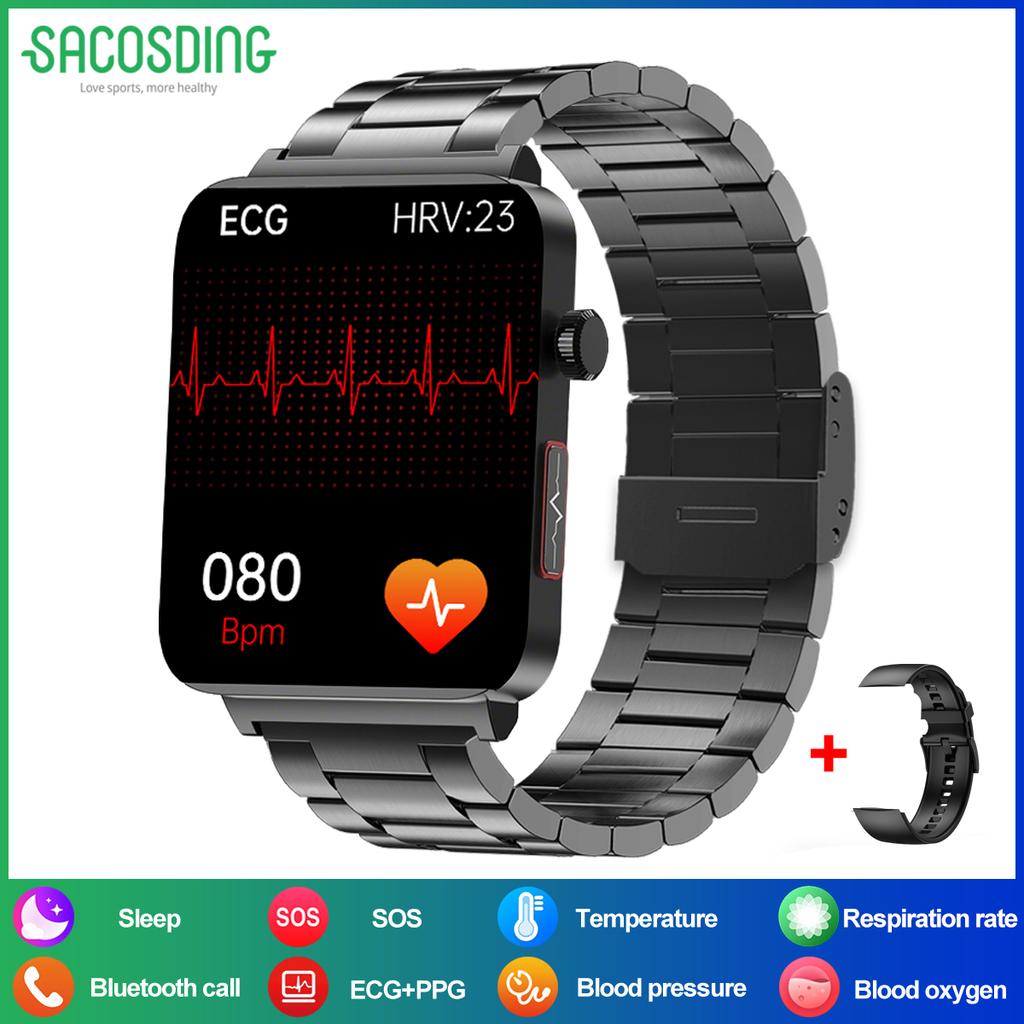 SACOSDING New ECG+PPG Smart Watch Blood Pressure/Oxygen Sleep Health Analysis BT Call Smartwatch Men Women For Androd iOS