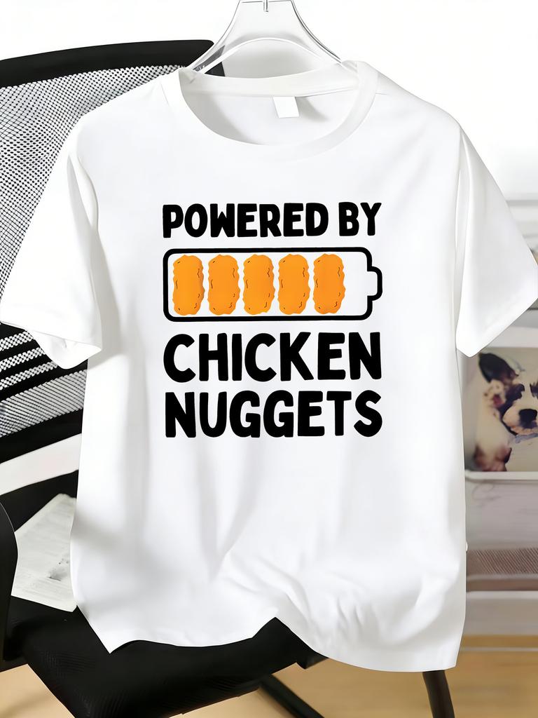 Unisexs Tee Chicken Nuggets Battery Funny Letter Print Cotton Short Sleeve Male Casual Streetwear Outdoor Daily Basic Fashion Top