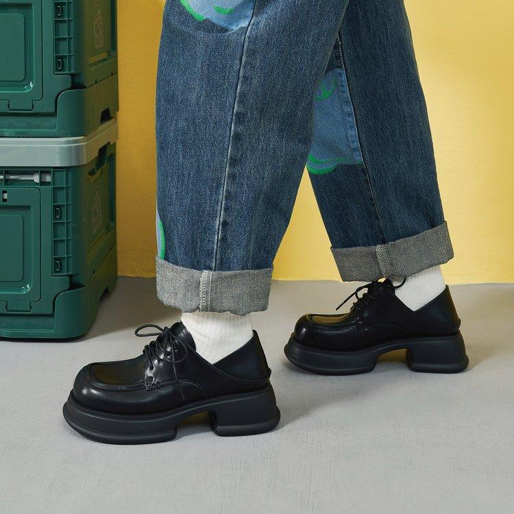 

Черные тонкие туфли в стиле ретро, ​​новые весенние женские туфли с круглым носком, на шнуровке, на толстой подошве, в британском стиле, маленькие кожаные туфли, лоферы