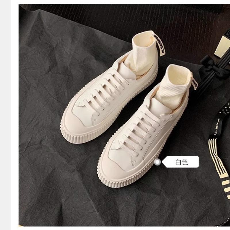 

Новые универсальные маффины из коровьей кожи на толстой подошве, с увеличением роста, дышащие, универсальные туфли-бисквиты, повседневные и удобные маленькие белые туфли женские 34 белый