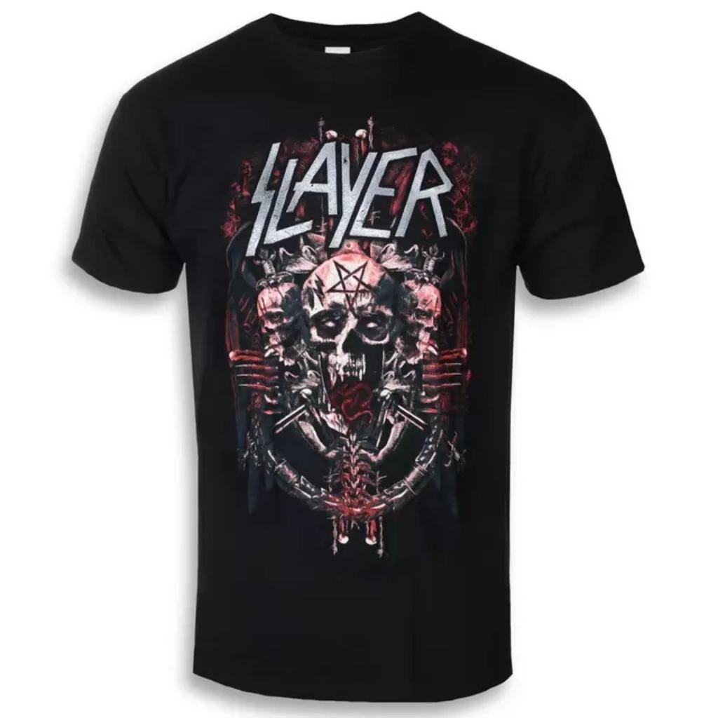 Slayer Logo Inspirierendes Print T-Shirt Lässiger Streetstyle Baumwoll-T-Shirt Geeignet für Metal-Fans