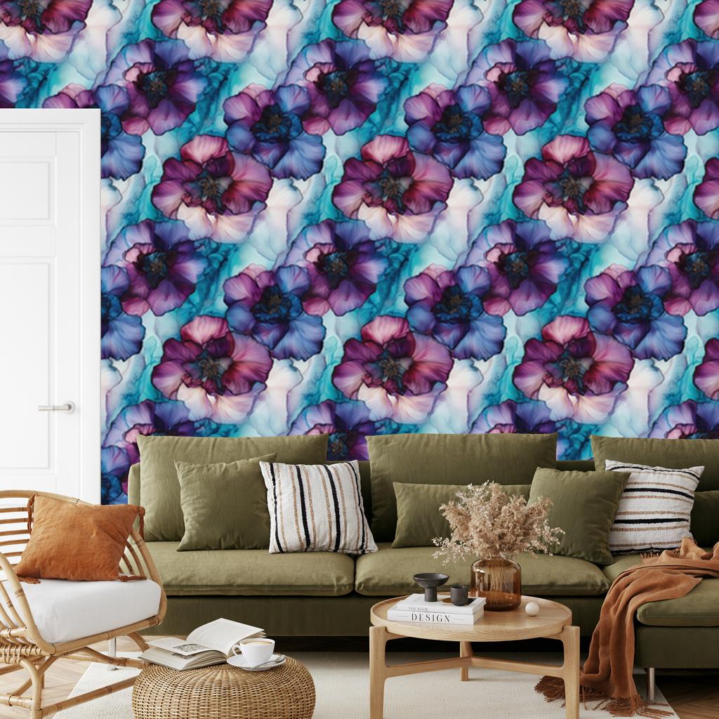 Ink Blue, Violet and Turquoise Wallpaper for Living Room and Bedroom 50x1000