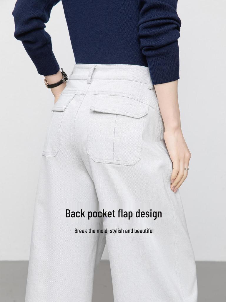 Women's Wide-Leg Scimitar Jeans - Slimming, Flaw-Covering, 3D Cut, Pocket Design, Denim Blue, Spring Style