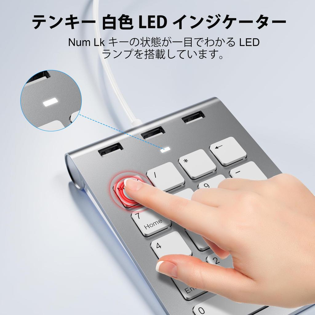 Slim 18-Key Wired Number Pad for Mac with Type-CUSB-A Type-CUSB-A Hub, 3 USB 2.0 Ports, One-Handed Device for Mac, External PCLaptop, Windows, iOS,