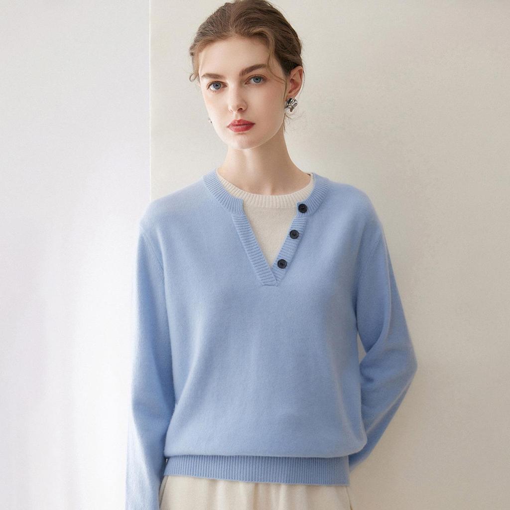 Kang Sai Ni Women's 100% Cashmere Two-Piece Style Sweater - Versatile, Fashionable, Loose Fit Knitwear