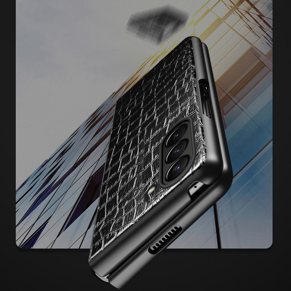 For Samsung Galaxy Z Fold5 5G Crocodile Texture Folding Phone Case PU Leather Coated PC Cover