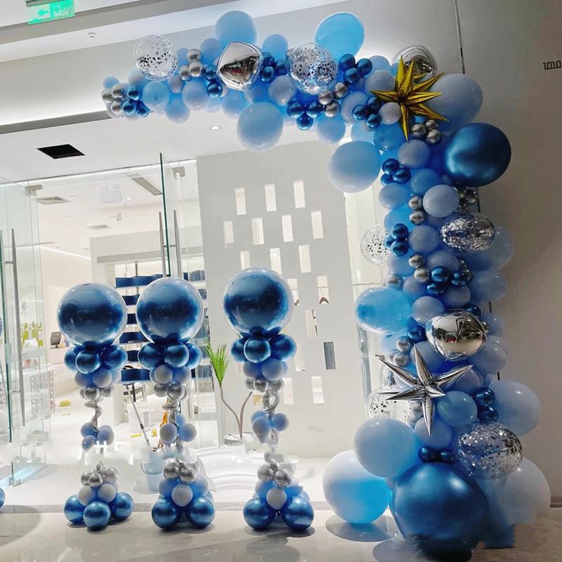 Metallic Blue Arch Balloon Column for Store Openings and Party Decorations