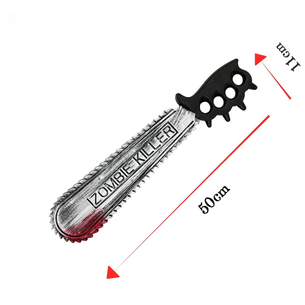 Halloween Bloody Chainsaw Machete Plastic Chainsaw Toy with Blood Stains Role Playing Photo Props Halloween Party Decorations