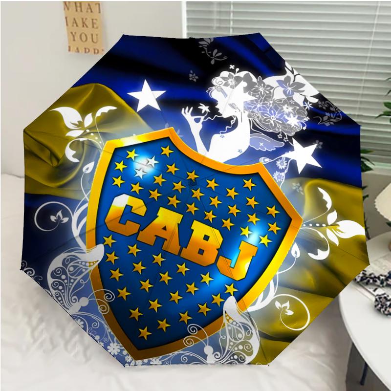Club Atlético Boca Juniors Print Automatic Umbrella, 8 Rib Iron Frame, Plastic Handle, Suitable for Outdoor Travel &Daily , Ideal Gift
