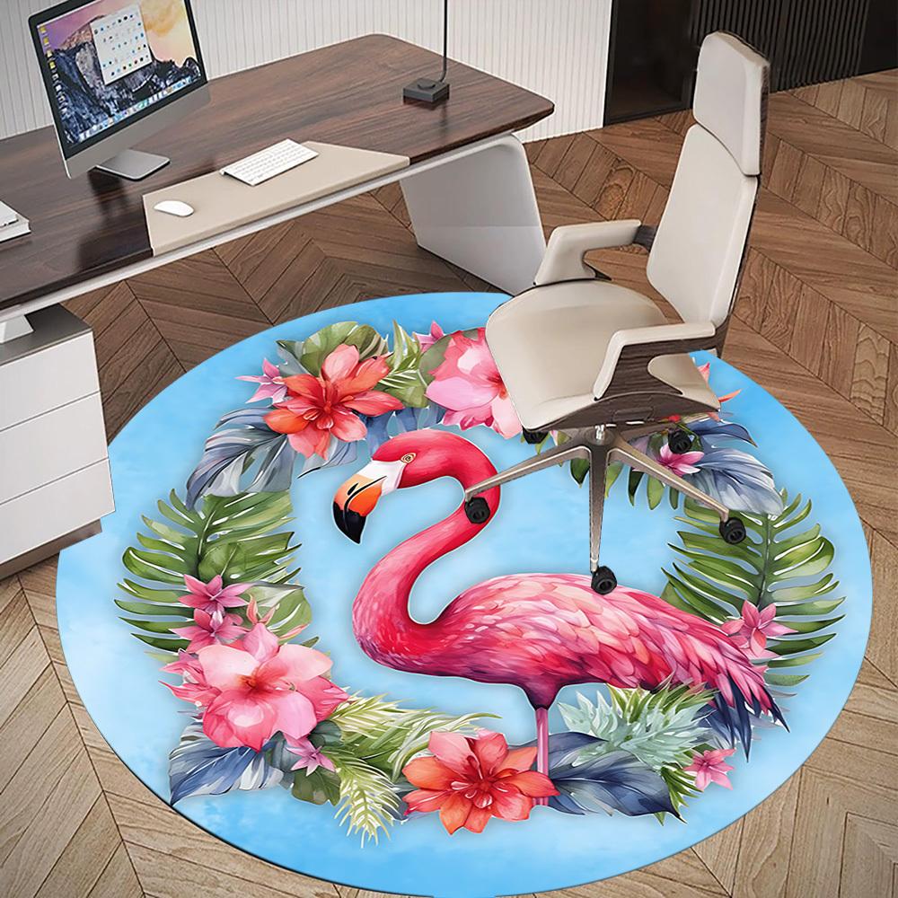 1pc Flamingo Flowers Round Chair Mat Area Rug - Non-Slip, Floor Mat for Office, Bedroom, and Indoor Decor C1125258