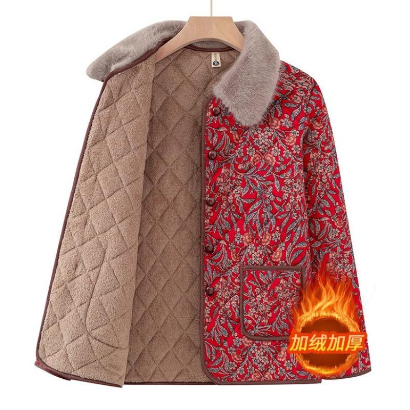 Padded jacket women's winter padded jacket thickened jacket old lady velvet warm clothes winter padded jacket