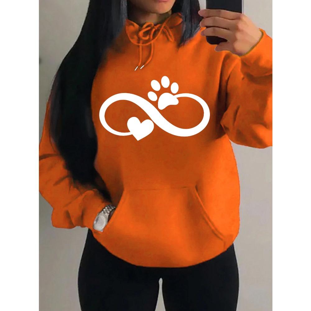 Creative Cat Palm And Love Creative Design Heart Pattern Hoodies Women Fashion Casual Hoody Streetwear Loose