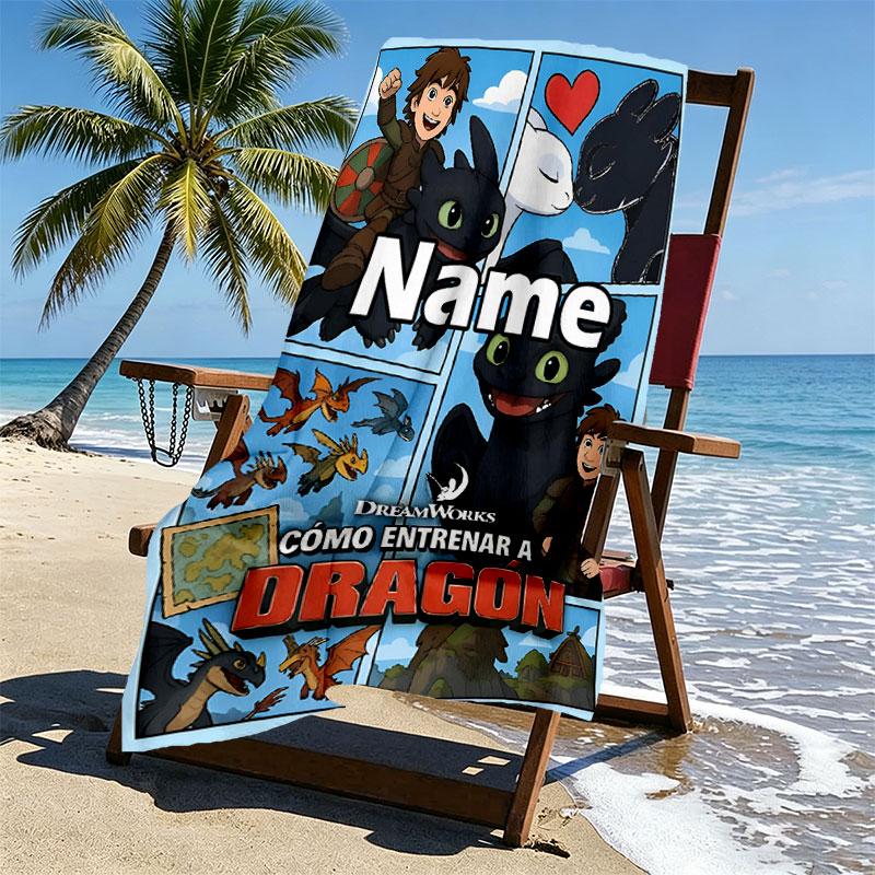 Custom Name Personalized How to Train Your Dragon Print Beach Towel, for Trip Camping Beach Party Home Decor, Birthday Gift for Family & Friends