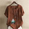 Women's New Fashion Linen Shirt Round Neck Short Sleeve Boy Printed T-shirt Summer Ladies Casual Plus Size Blouse Tops