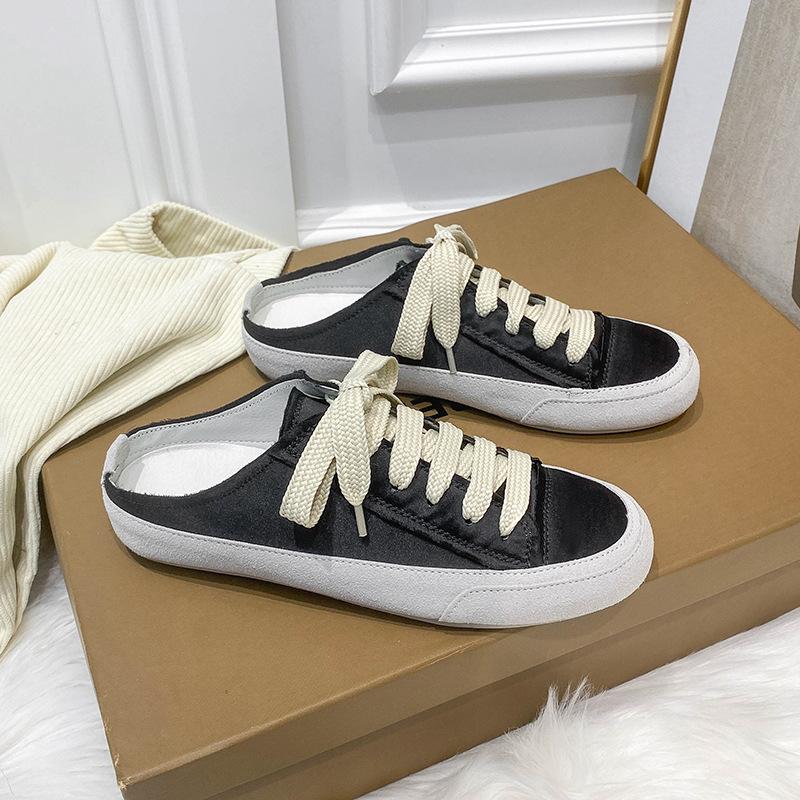 Little White Shoes Women's Summer Niche Design Shoes Satin Silk Versatile Casual Half Drag One Pedal Lazy Shoes
