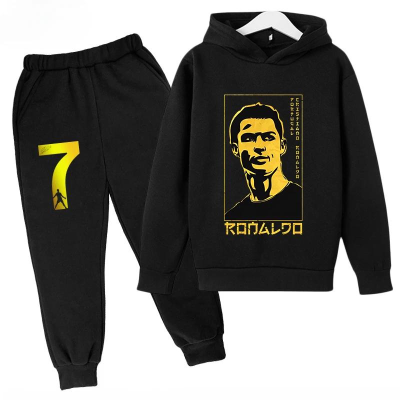 Children's Sports Hoodie Set  Sweatshirt Pants 2-piece Set for Boys and Girls Ronaldo Avatar Printed Kids Clothes Girls