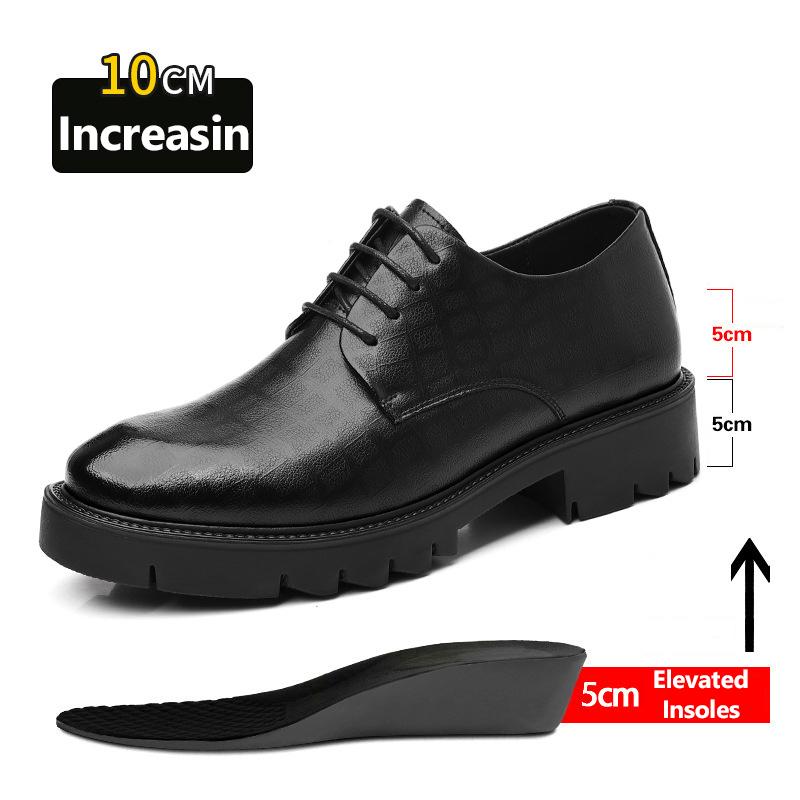 Neue Luxus Herren Brogues Leder Schuhe mit Absatz Männer Größenerhöhung Einlegesohle 8cm/10cm Schwarz Formell Business Hochzeit Arbeit Herrenschuhe