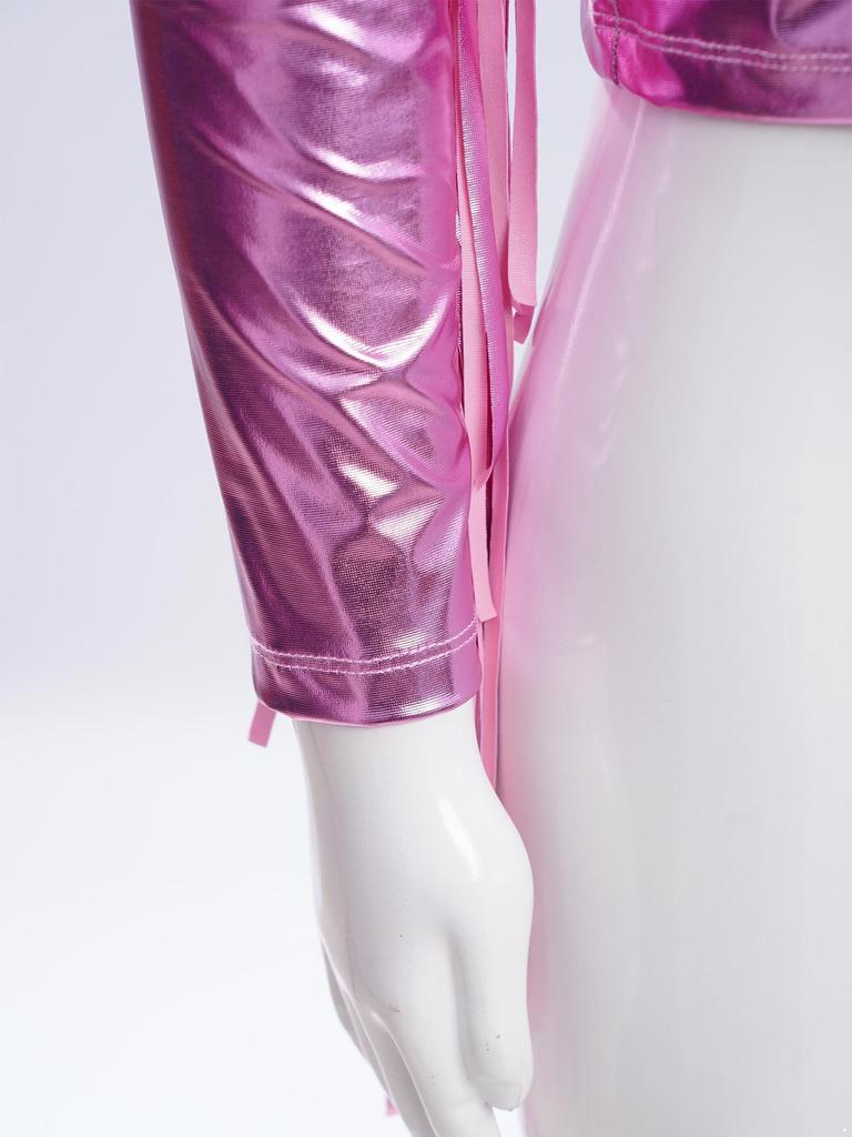 Girls Birthday Party Jacket: Sparkling Metallic Top with Long Sleeve, Tassel Trim & Zipper, Fringe Turn-Down Collar Design