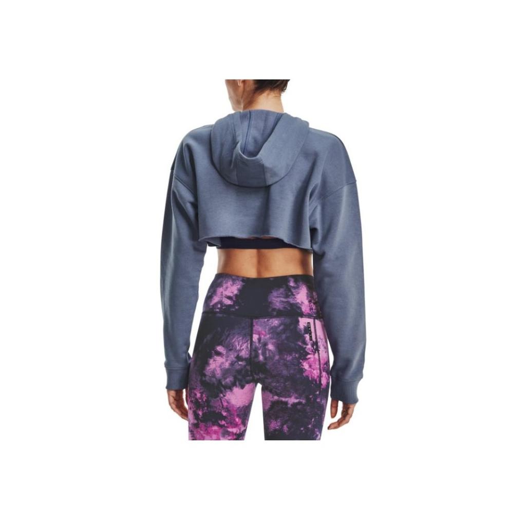 Under Armour Letter Print Hooded Drawstring Cropped Long Sleeve Sweatshirt Women Sweatshirt Blue 1374527-767