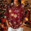 Women's Casual Christmas Print Button-Up Three-Quarter Sleeve Lapel Top