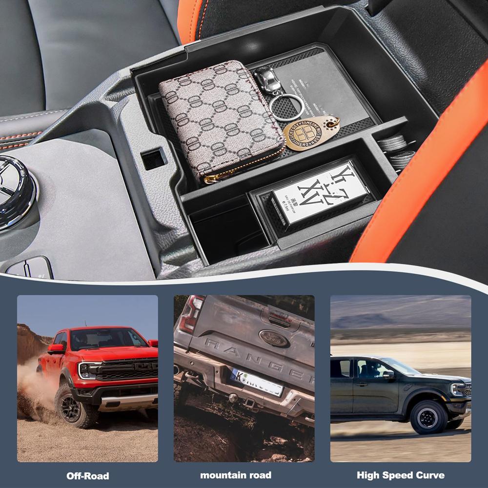 SixthSmoy for 2025 Ford Ranger Center Console Organizer Accessories Armrest Storage Box (Electric Handbrake Version)