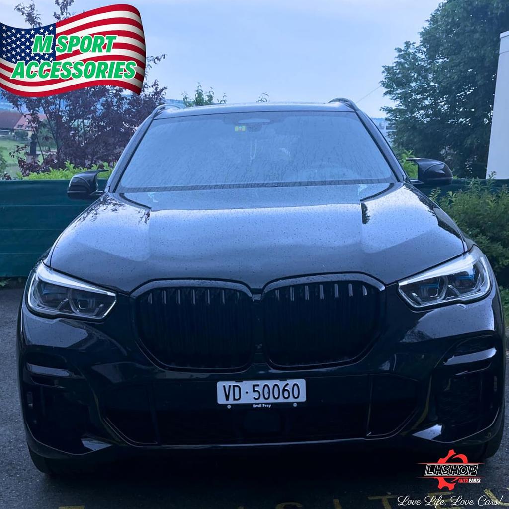 M Style Replacement Rear View Mirror Cap Cover for 2007-2013 BMW X5 E70 X6 E71 Exterior Accessories Tuning Parts, Glossy Black - 1 Pair (Left-Right)